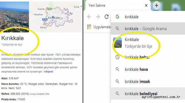 GOOGLE'DAN KIRIKKALE'Yİ KÜÇÜK DÜŞÜREN TANITIM